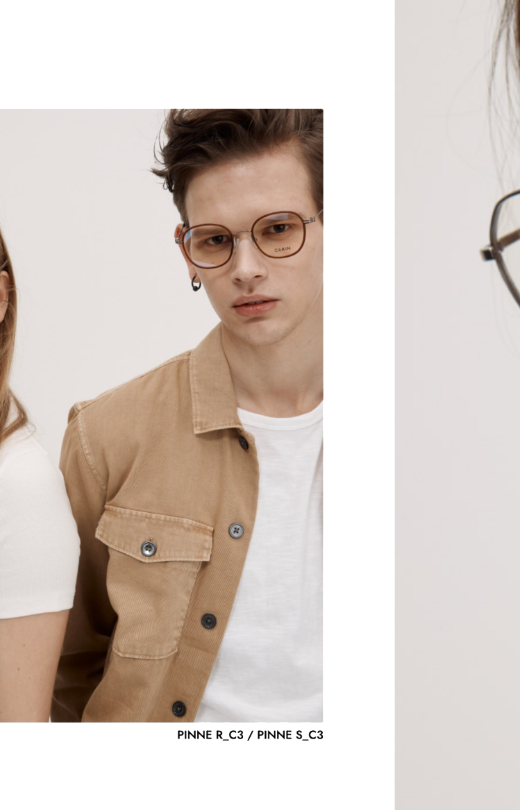 Carin의 남녀모델이 PINNE R_C3, S_C3 안경을 착용한 이미지